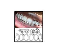 Gold Grillz - Juego de dientes de hip hop de cara abierta, chapadas en oro de 14 quilates, tapas dentales para la parte superior inferior de los dientes, parrillas extraíbles para hombres y mujeres