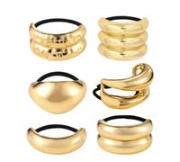 Gold Hair Ties - 1.77in Alloy Geometric Ponytail Holders 6 Pack