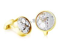 (Gold) - Honey Bear Mens Vintage Watch Movement Cufflinks with Gift box-Working, Round