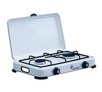 GOLD - Hornillo de gas de 2 fuegos, 3200 W, quemadores de hierro fundido extraíbles, con tapa, a gas butano o propano