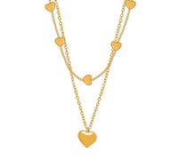 Gold Jewelry Necklace for Women Doubler Layers with Heart Pendant Necklaces 39+5CM, Stainless Steel, No Gemstone