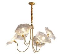 Gold Leaf Shaped Glass Chandelier Retro Farmhouse Pendant Lamp 5-Light Classic Ceiling Hanging Lights Adjustable Height for Over Table Living Room Bedroom Hallway(5-Light)