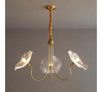 Gold Leaf Shaped Glass Chandelier Retro Farmhouse Pendant Lamp 5-Light Classic Ceiling Hanging Lights Adjustable Height for Over Table Living Room Bedroom Hallway(3-Light)