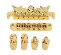 Gold Metal 6 String Guitar Roller Saddle Bridge with 6mm Mounting Hole, Carved Skull Decor for EPI Electric Guitar, Easy Install Tuning, Tremolo Maintenance