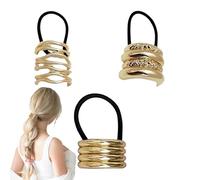 Gold Metal Hair Ties 3 Pack | No Damaging Gold Hair Ponytail Holders | Elegant Retro Geometric Design Hair Accessories for Women, Secure Ponytail Bands for Daily, Work and Casual Styles