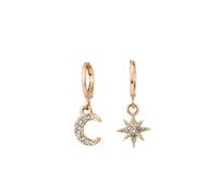 Gold Moon And Star Earrings Huggie Hoop Earrings Silver Hoop Earrings Handmade Drop Dangle Earrings For Women Girls Wood Ohrringe 925 Silber (Gold, One Size)