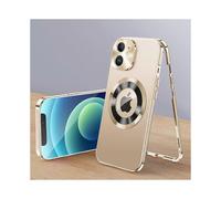 (Gold, Multicolor) For iPhone 12 Magnetic Case Acrylic+Tempered Glass Safety Buckle Phone Cover Full Body Protection -