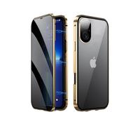(Gold, Multicolor) For iPhone 16 Case Anti-Spy Double-Sided Tempered Glass+Magnetic Metal Frame Phone Cover - Silver
