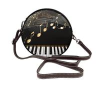 Gold Music Note - Bolso cruzado redondo para mujer, teclado de piano, piel vegana, bolso de hombro con correa ajustable