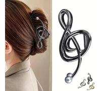 Gold Music Note Hair Clip, Metal Large Claw Clips for Thick Heavy Hair, Strong Hold Big Non-Slip Hair Catch Barrette Jaw Clamp, Elegant Treble Clef Design Hair Accessory for Everyday Use (Black)