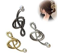 Gold Music Note Hair Clip, Metal Large Claw Clips for Thick Heavy Hair, Strong Hold Big Non-Slip Hair Catch Barrette Jaw Clamp, Elegant Treble Clef Design Hair Accessory for Everyday Use (3 A)