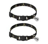 Gold Paris Tower - Collar de gato con hebilla ajustable negra, paquete de 2 collares ligeros para mascotas para gatos y perros