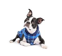 Gold Paw Duluth - Abrigo de forro polar doble para perro, ropa suave y cálida, suéter elástico en 4 direcciones, lavable a máquina, para todas las estaciones, cuadros azules/azul marino, talla 24