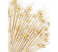 Gold Pearl - Juego de 200 palillos de dientes reutilizables para aperitivos, pinchos de bambú hechos a mano de 4,7 pulgadas para fiestas