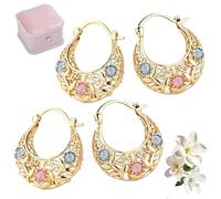 Gold-Plated Crescent Moon Hoop Earrings with Floral Enamel, Lightweight Earrings for Women, Elegant Jewelry Gift (4pcs+box)