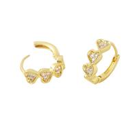 Gold Plated Heart Earrings, Small Hoop Earrings with Cubic Zirconia, Fashion Love Heart Design, for Women Daily Wear