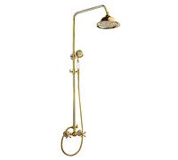 Gold Rain Shower System 8 Inch Shower Faucet Set Wall Mounted Shower Combo Set Double Handle Rain Mixer Shower with Handheld Shower, Shower Head, Tub Spout,Type A