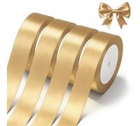Gold Satin Ribbon 4 Rolls x 1 Inch Red Wide Satin Fabric Ribbon for Gift Packaging, Christmas, Wedding, Flower Bouquet, Holiday Party, Invitation