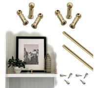 Gold Shelf Guard Rail Set with Posts & Screws, Dia 6 mm Solid Brass Rails for Shelves/Cabinet, Long Gallery Railing Bar, Prevent Items from Falling(Brass-2 Pcs Style a,38in/97cm)