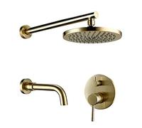 Gold Shower Combo Set - Sistema de ducha de lluvia montado en la pared con cabezal de ducha redondo, mezclador de bañera con control de agua fría y caliente - Lujosa actualización de baño