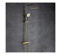 Gold Shower System Thermostatic Shower Faucet Set 10 Inches Shower Combo Set Wall Mounted Rain Mixer Combo Set with Tub Spout, Round Rain Shower Head,Showerheads