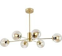 Gold Sputnik Chandelier 16 Lights Glass Sphere Shades Pendant Globes Hanging E27 Ceiling Light Fixtures Compatible with Kitchen Dining Room, Chandeliers