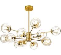 Gold Sputnik Chandelier 16 Lights Glass Sphere Shades Pendant Globes Hanging E27 Ceiling Light Fixtures Compatible with Kitchen Dining Room, Chandeliers