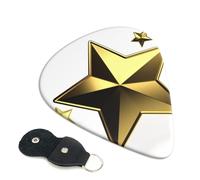 Gold Star - Paquete de 6 púas de guitarra con soporte de cuero para púas de guitarra, bolsa para llaves de púa, púa de arte abstracto para guitarra eléctrica acústica, ukelele de 0.46 mm