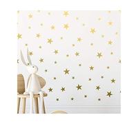 Gold Star Stickers - Pegatinas de calcomanías de pared de estrellas doradas, hogar extraíble, vinilo metálico, decoración de lunares para bebés, dormitorio de guardería (paquete de 124)