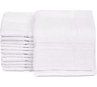 GOLD TEXTILES MMSD - Juego de 12 Alfombrillas de baño de algodón (Blanco, 18 x 25 Pulgadas), Ligeras, de Secado rápido, de Grado Comercial