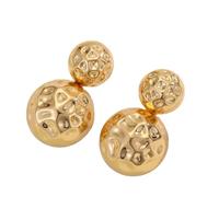 Gold Textured Round Earrings, Vintage Hammered Metal Statement Drop Earrings with 3D Relief Surface, Chunky Retro Design for Women Daily Wear & Special Occasions