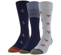 Gold Toe Calcetines para hombre (paquete de 3), Langostas grises/costilla de pavo real/anclajes de pavo real, L
