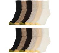 Gold Toe Classic Turn Cuff Socks, Multipairs Calcetines, Oatmeal Heather Surtido (12 Pares), M (Pack Mujer