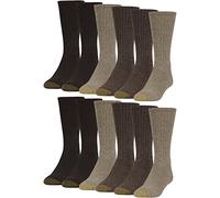 Gold Toe Harrington Crew - Calcetines para hombre, varios pares casuales (paquete de 6), Gris pardo/caqui jaspeado/marrón (12 pares), L