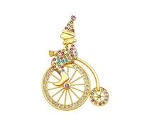 Gold-Tone Vintage Clown Brooch - Rhinestone Christmas Brooch with Retro Bicycle Design, Festive Holiday Pin for Women