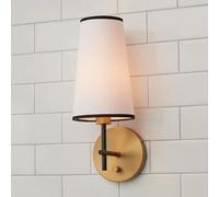 Gold Wall Sconce Lights Retro White Cylinder Fabric Shade Wall Lamp, Single Vintage Antique Brass Finish Home Decor Lighting Fixture E12 Mid Century Bathroom Vanity Lighting
