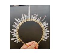 (gold)Women Raw Crystal Halo Crown Goddess Headband Spiked Sunburst Greek Headpiece