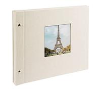 goldbuch 26723 Bella Vista - Álbum de Fotos de 30 x 25 cm, 40 páginas Negras con Hojas separadoras de pergamino, álbum Ampliable, Libro de Fotos de Lino, Color Gris Arena
