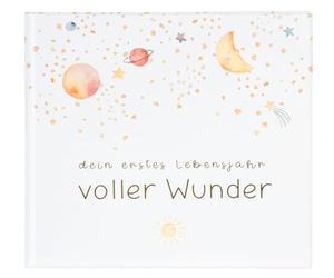 goldbuch 50 498 - Diario de bebé con diseño de maravillas, color blanco, álbum de recuerdos con 100 páginas ilustradas, cubierta con relieve dorado y un cielo nocturno como diseño, álbum de bebé