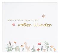 goldbuch 513 - Diario de bebé (100 páginas ilustradas, cubierta dorada y diseño de pradera, 24,5 x 22,5 x 3,5 cm), color blanco