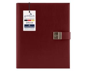 goldbuch 53525 Bologna - Carpeta para documentos DIN A4, incluye 5 fundas de visión, carpeta organizadora ampliable con cerradura, piel sintética, aprox. 27,5 x 34 cm, color rojo oscuro