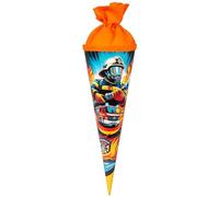 goldbuch 93160 - Bolsa para Hermanos (35 cm, diámetro de 11,5 cm) | Pequeña bolsa de caramelo redonda de cartón lacado, diseño de bombero, bolsa de regalo con cierre de fieltro naranja (sin