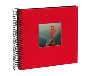 goldbuch Spiralalbum Espiral Bella Vista, Recuerdos de Lino con Estampado de Portada, 40 páginas Negras, álbum de Fotos para Pegar, Papel, Rojo, 20 x 20 cm