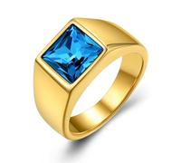 GoldChic Anillo Coctel Banda Grande Cristal Azul, Chunky Fidget Ring Anillo de Sello Cuadrado Talla 72, Dorado