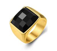 GoldChic Anillo Sello Cristal Negro Dedo Menique Anillo Grande Oro Hombre, Talla 64.6 Anillo Solido Bueno Peso