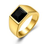 GoldChic Anillo Sello Cristal Negro Dedo Menique Anillo Grande Oro Hombre, Talla 64.6 Anillo Solido Bueno Peso