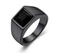GoldChic Anillo Sello Grande Diamantes Negro Talla 62 Anillo de Padrino Novio, Banda Anillo Negro