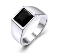 GoldChic Anillos Hombre Sello Cuadrado 8mm Ancho Acero Inoxidable con Piedra Negro/Azul Anillo Personalizado Piedra Nacimiento Preciosa Sintética Tamaño 14.5-32.5
