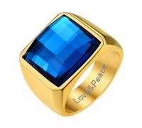 GoldChic Anillos Sello Cuadrado con Cristal Negro Azul 15mm Ancho, Anillo Buen Peso Sólido para Promesa Amistad
