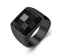 GoldChic Anillos Sello Cuadrado con Cristal Negro Azul 15mm Ancho, Anillo Buen Peso Sólido para Promesa Amistad